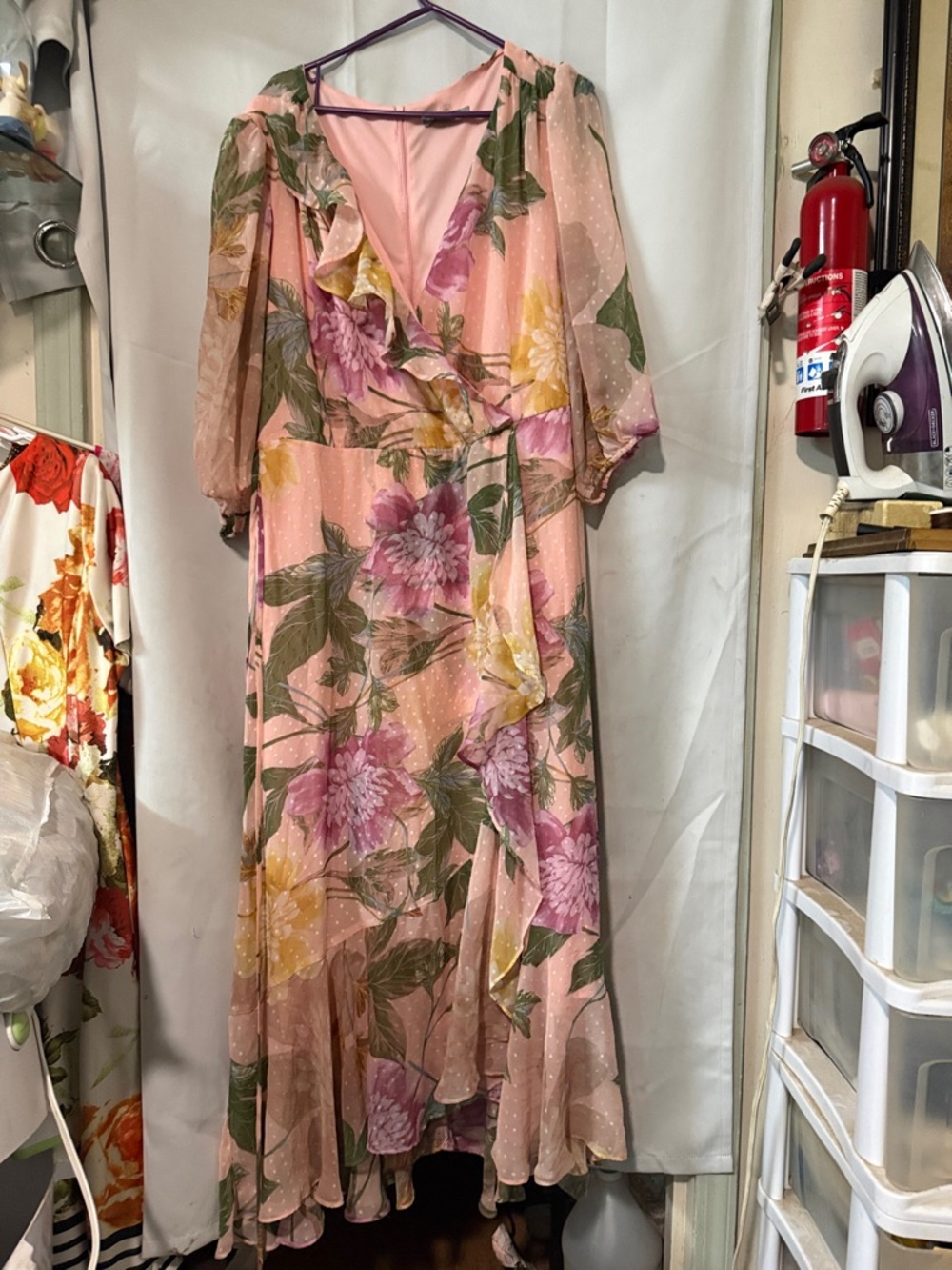 Pink Floral Women’s Wrap Midi Dress